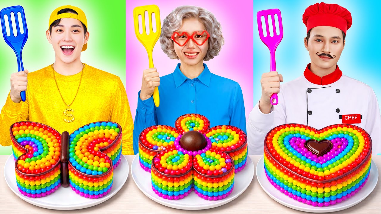 Desafio de Formas Geométricas na Comida | Desafio de Decoração de Bolo Rosa por BOBAPOP PT