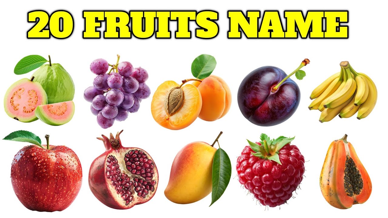 20 फलों के नाम | 20 Fruits Name in English and Hindi | Fruits Name for Kids | Kids Learning Abu Guru