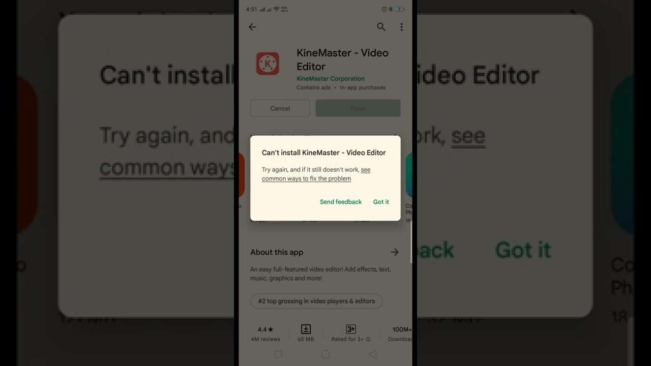 Can't install kinemaster video editor