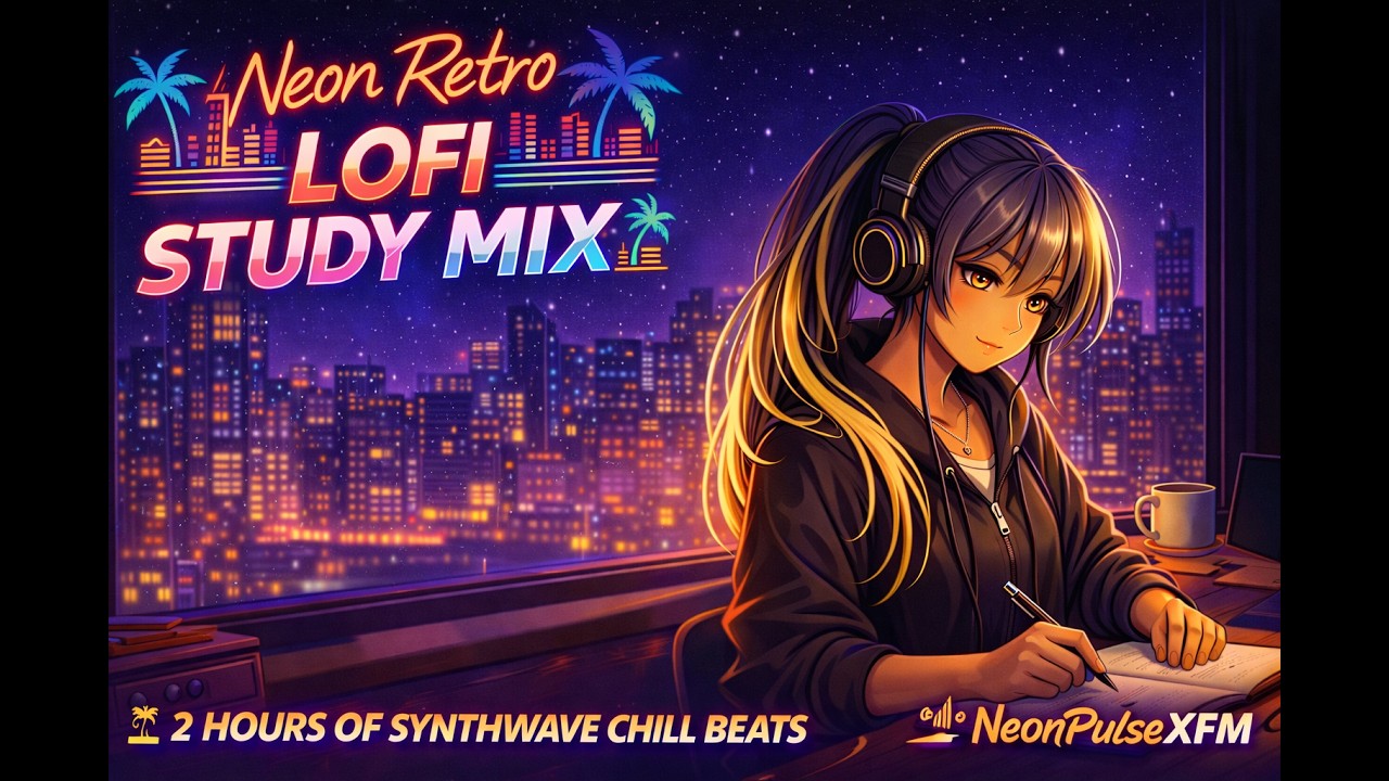 Neon Retro Lofi Study Mix 🌆 | 2 Hours of Synthwave Chill Beats