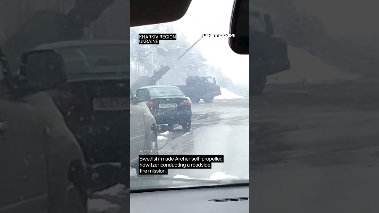 Swedish-made Archer self-propelled howitzer conducting a roadside fire mission #warinukraine