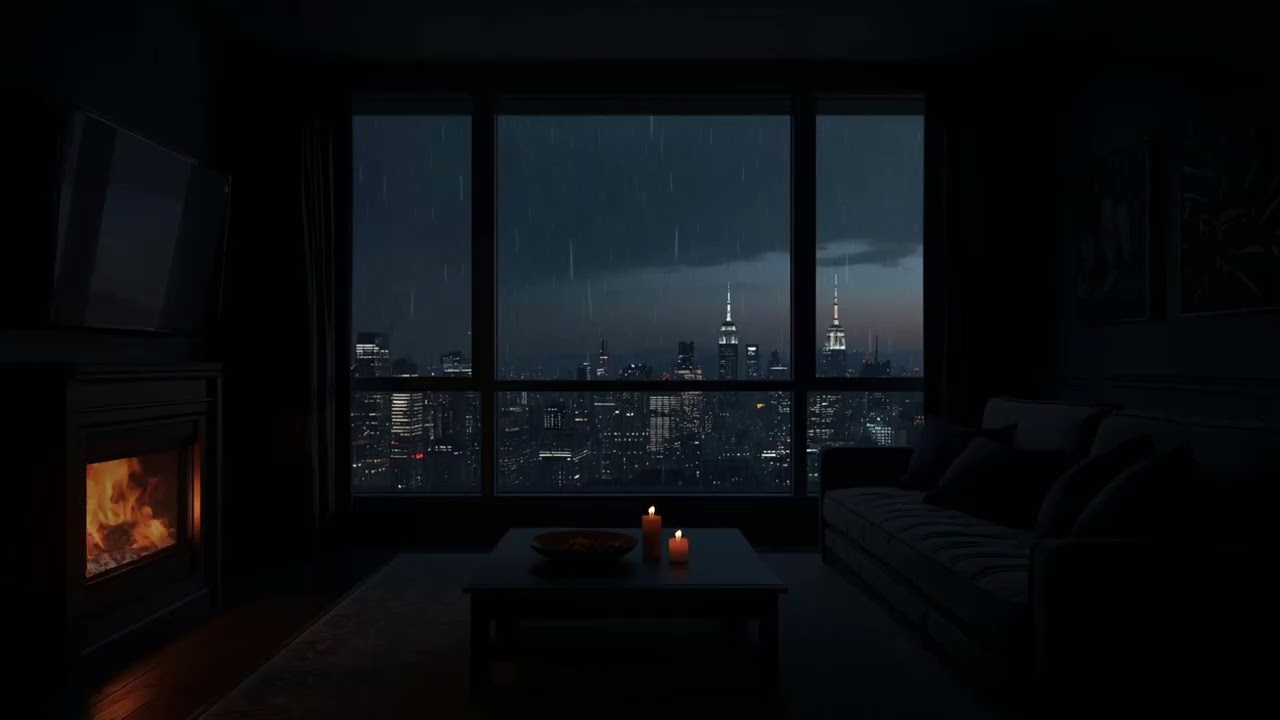 Night Apartment with Fireplace | Cozy Fire Sounds for Sleep & Relax