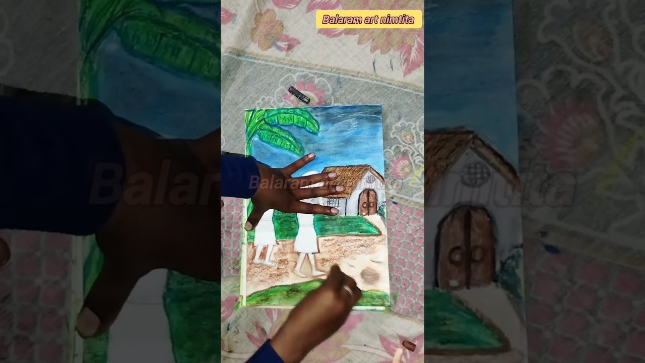 বৃষ্টিতে মানপাতা মাথায় নিয়ে বাড়ি ফেরা অঙ্কন #artwork #nimtitabalaram #painting #artworkdrawing 