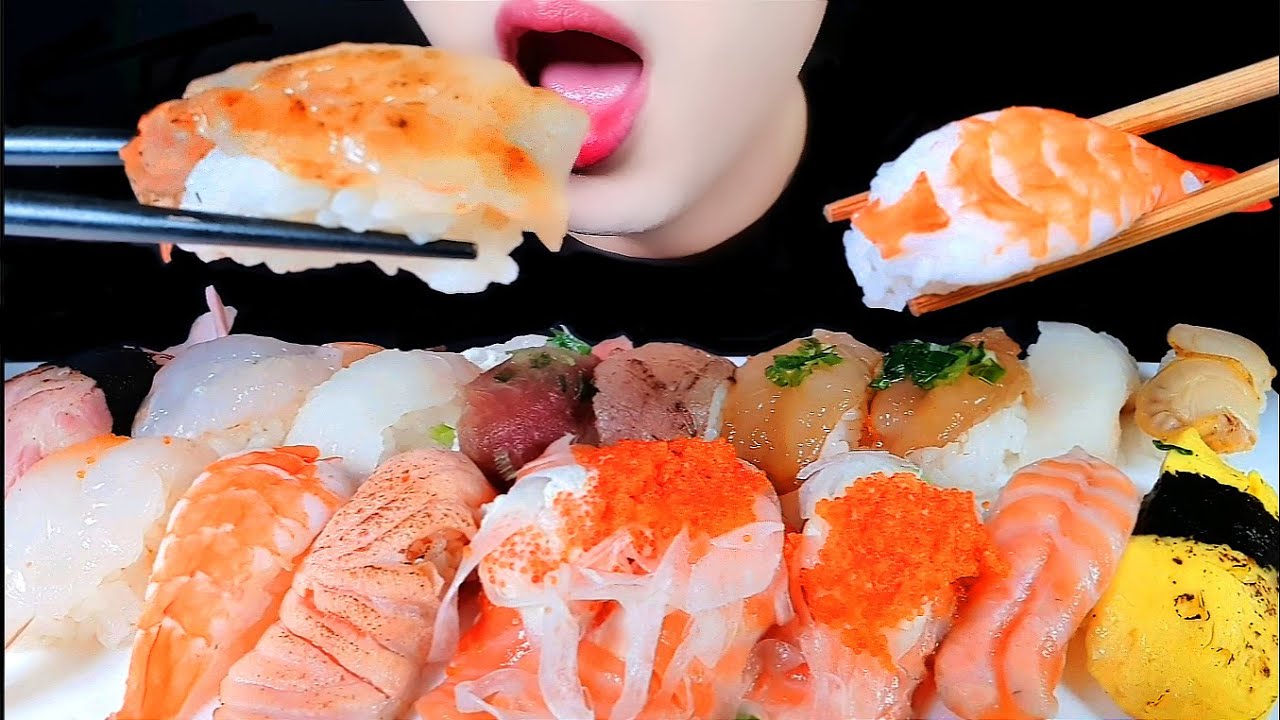 ASMR SUSHI MUKBANG (BIG BITES) 모듬초밥 먹방 NO TALKING EATING SOUNDS