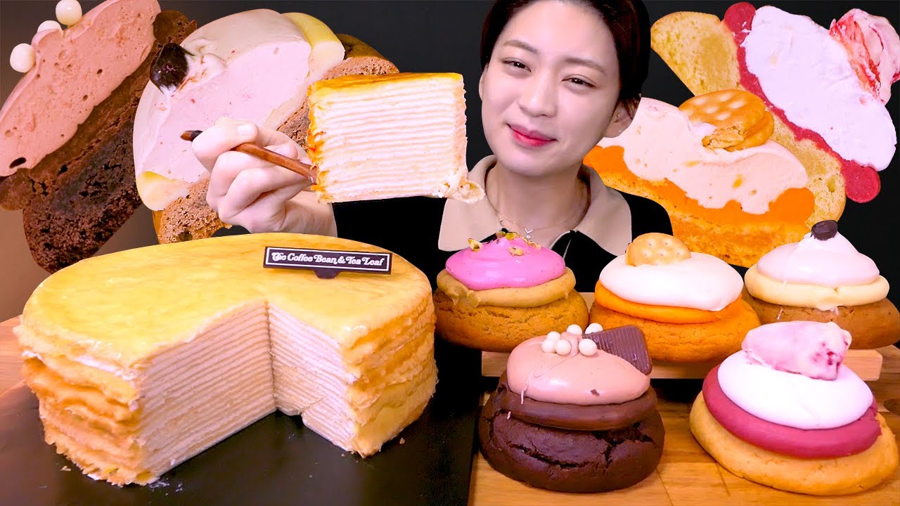 🍪Smore Cookie😍꾸덕쫀득✨스모어 쿠키&커피빈 밀크 크레이프 먹방❤[Crepe Cake, Yellow Cheese, Chocolate, Strawberry] Mukbang