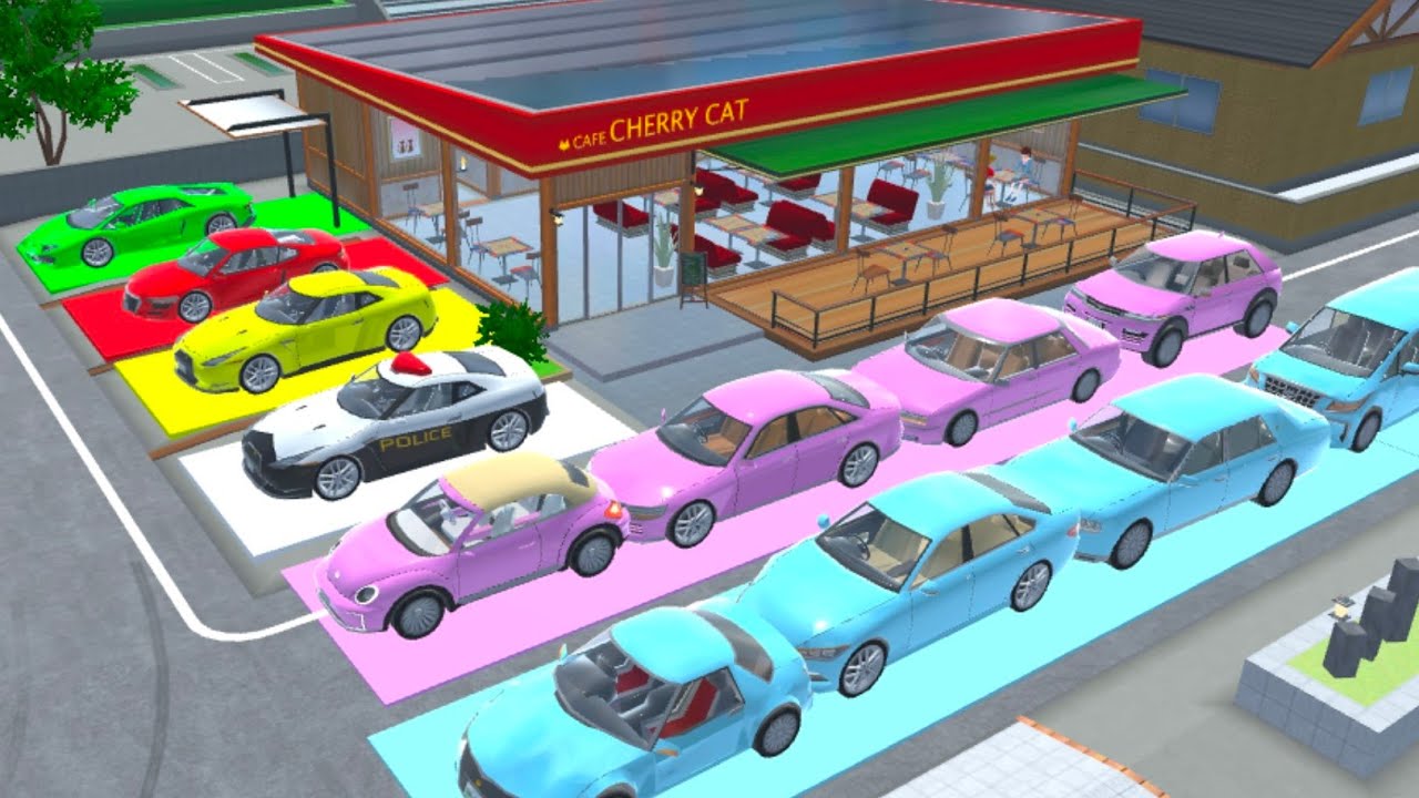 COLLECT ALL 🌈RAINBOW COLOUR SUPER'S CAR COLLECTION 😱 AT CHERRY CAT😺🥰//SAKURA SCHOOL SIMULATOR GAME 🎯