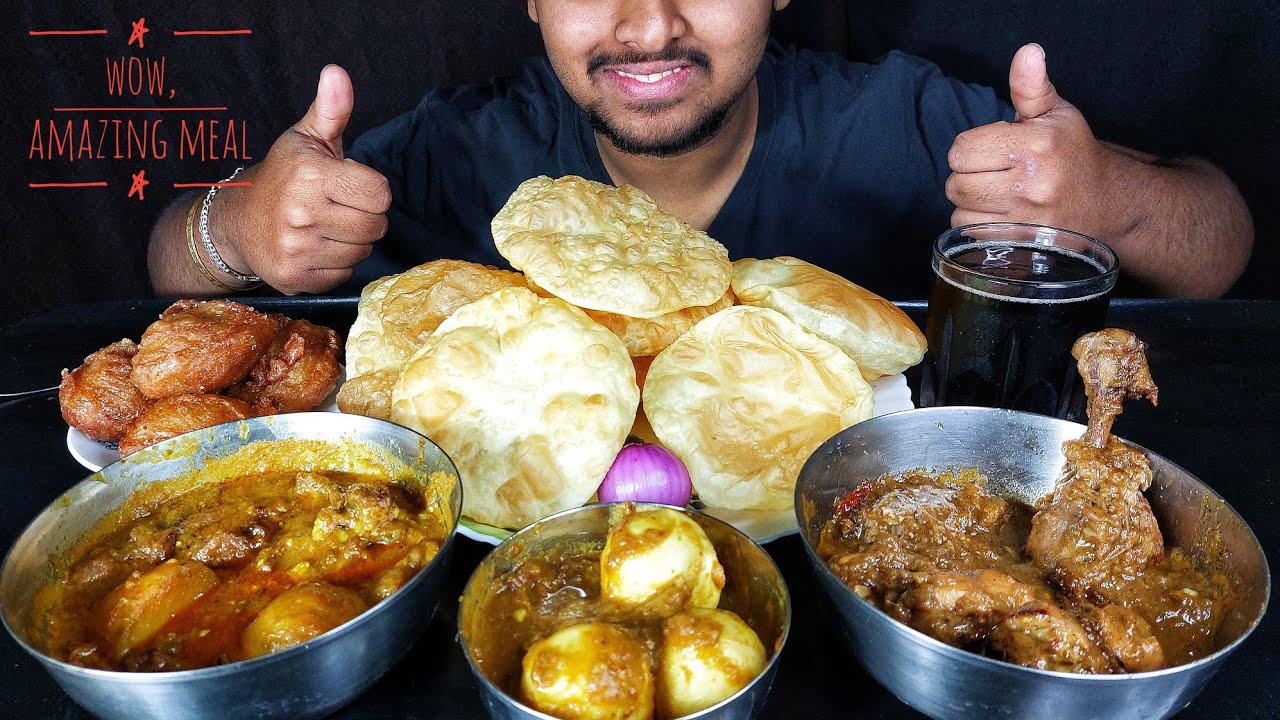 ASMR: Eating- Puris,Egg Curry,Mutton Curry,Shahi Chicken,Malpua & Thumps Up||Enjoy||@SuyansFoodShow