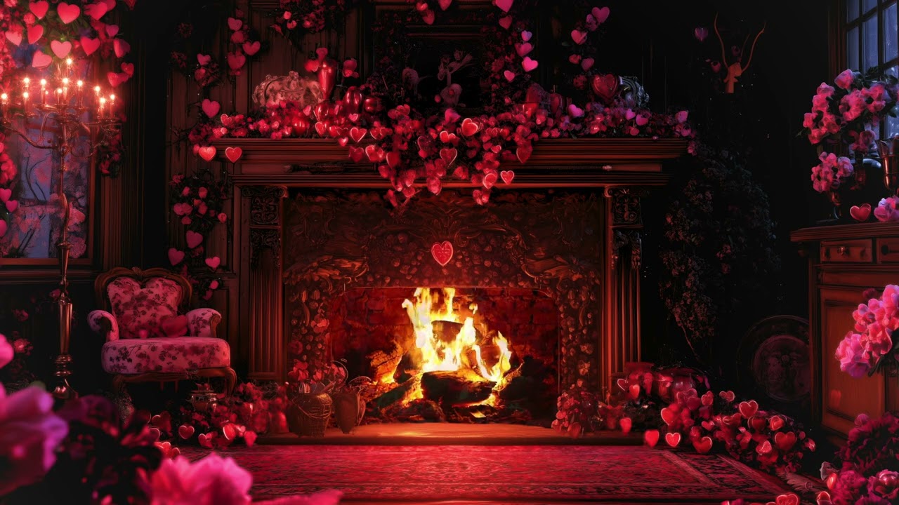 4K Crackling Fire in Cupid&rsquo;s Lair | 2 Hours Romantic Cozy Fireplace Ambience