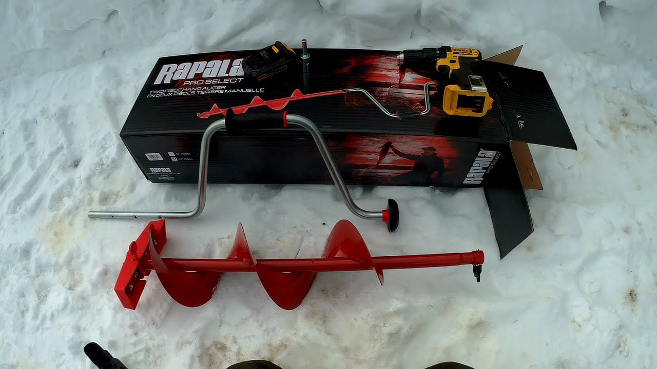 Rapala 8” ice auger and DeWalt 20V drill in 1 foot of ice - First time trying this