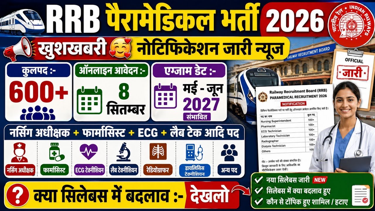 RRB PARAMEDICAL FORM FILL UP 2026 | RRB PARAMEDICAL VACANCY 2026 | RRB PHARMACIST VACANCY 2026 