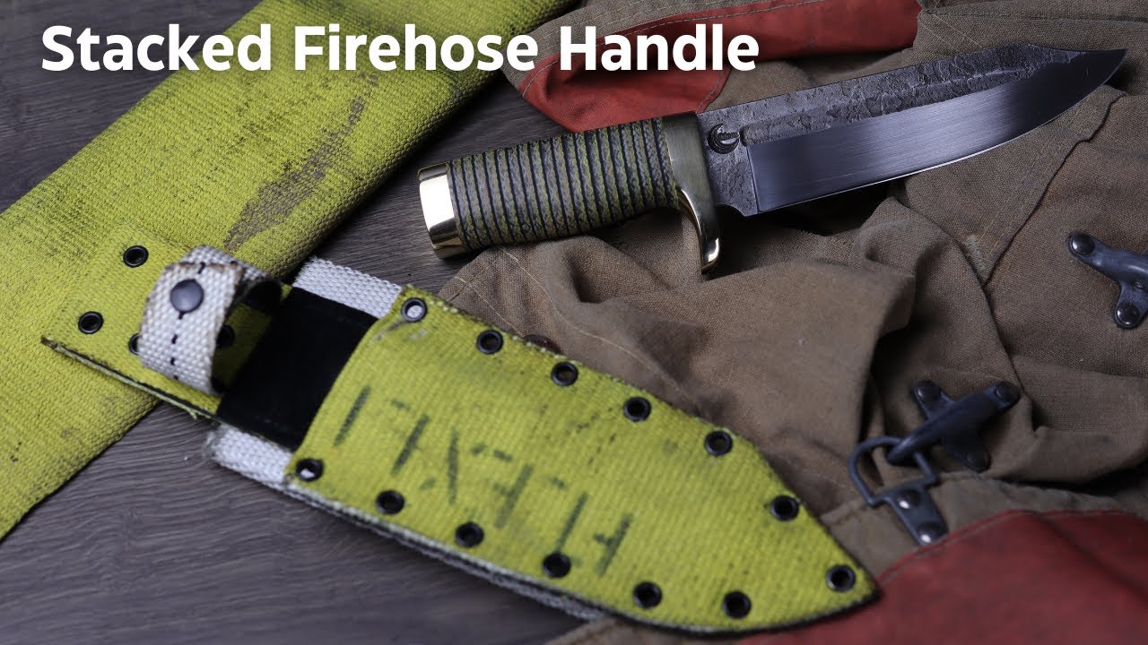 Making a Stacked Firehose Handle Bowie Knife from 80CrV2 Steel with a Brass Guard and Pommel
