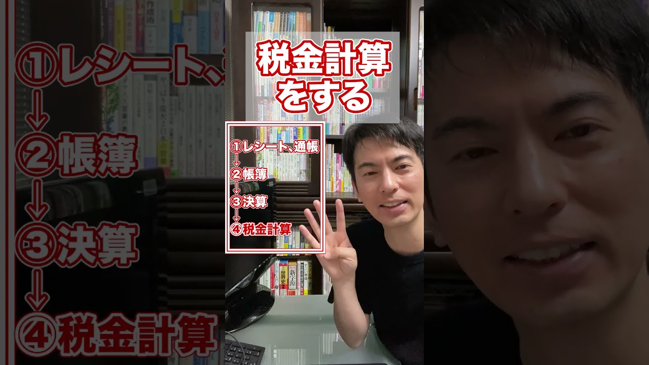 【ざっくり】個人事業主･フリーランスが確定申告書を作成するまで【①ﾚｼｰﾄ･通帳&rarr;②帳簿&rarr;③決算&rarr;④税金計算の流れ】 #Shorts
