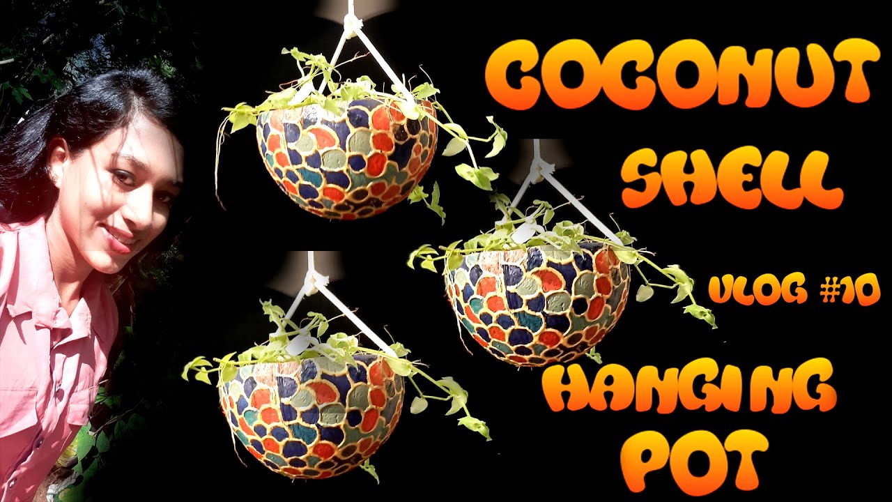 Coconut Shell Hanging Pot | DIY |Hand made Simple Craft Work | Vlog #10