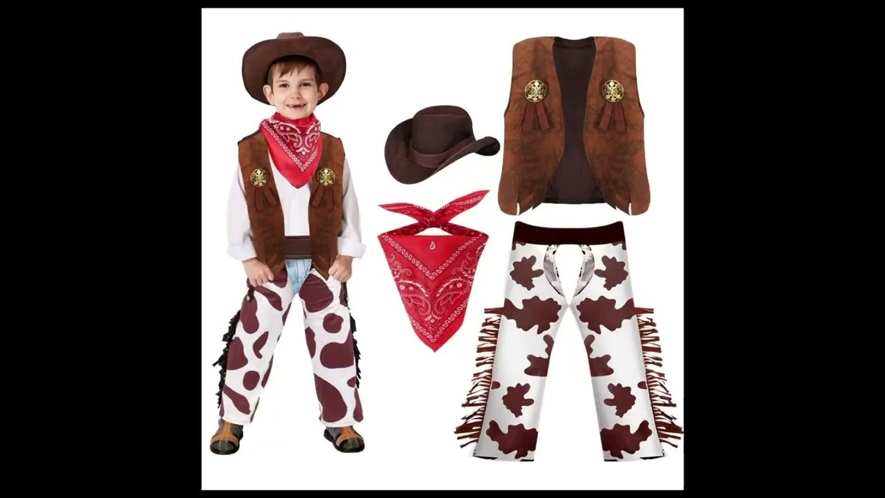 4 Piezas Conjuntos Traje Vaquero Ropa Cosplay Para Ni&ntilde;os