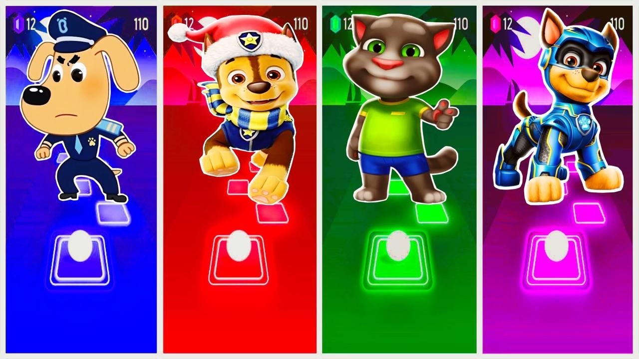 Paw Patrol's Chase 🆚 Sheriff Labrador 🆚 Talking Tom 🎶 Tiles Hop EDM Rush