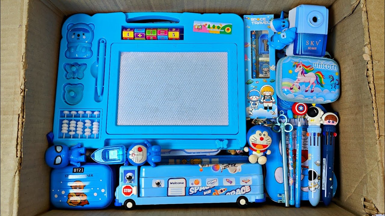 Amazing Blue Stationary Collection💙Pen, Pencil, White Board, Eraser, Geometry Box, Pouch, Piggy Bank