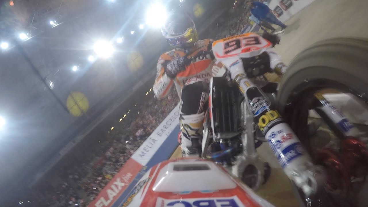 Marc Márquez tries to catch Brad Baker in Barcelona