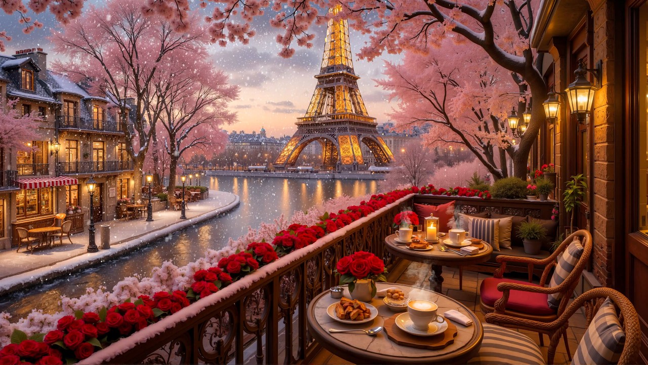 Paris Winter Morning Jazz ❄️ Cozy Café Ambience & Warm Crackling Fireplace for Focus & Calm