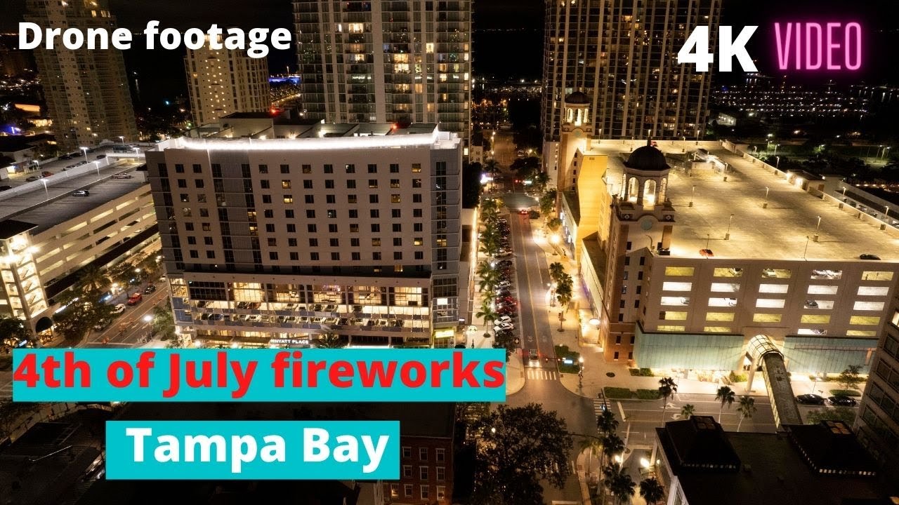 4th of July Fireworks in Tampa Bay 4K drone video
