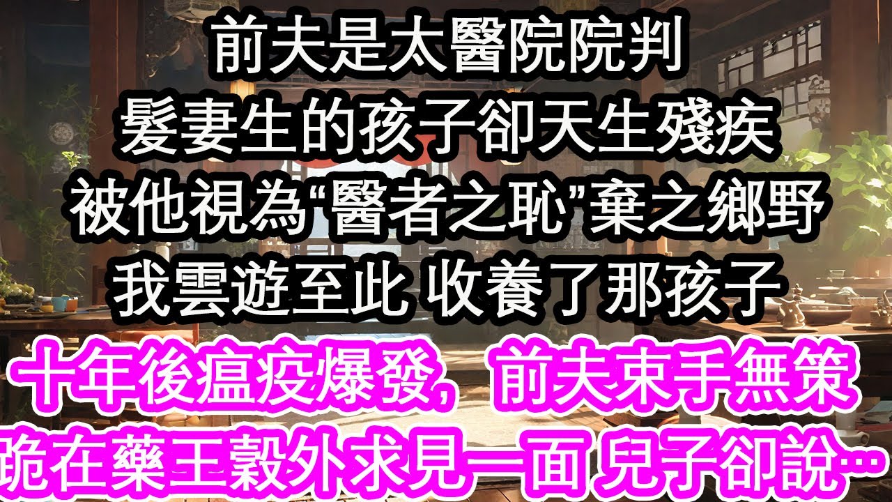前夫是太醫院院判，髮妻生的孩子卻天生殘疾，被他視為“醫者之恥”棄之鄉野我雲遊至此 收養了那孩子十年後瘟疫爆發，前夫束手無策跪在藥王穀外求見一面 兒子卻說……【花開】【愛情】【生活】