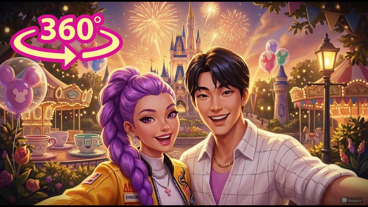 360 VR. JINU AND RUMI AT DISNEY WORLD!? Kpop Demon Hunters Animation