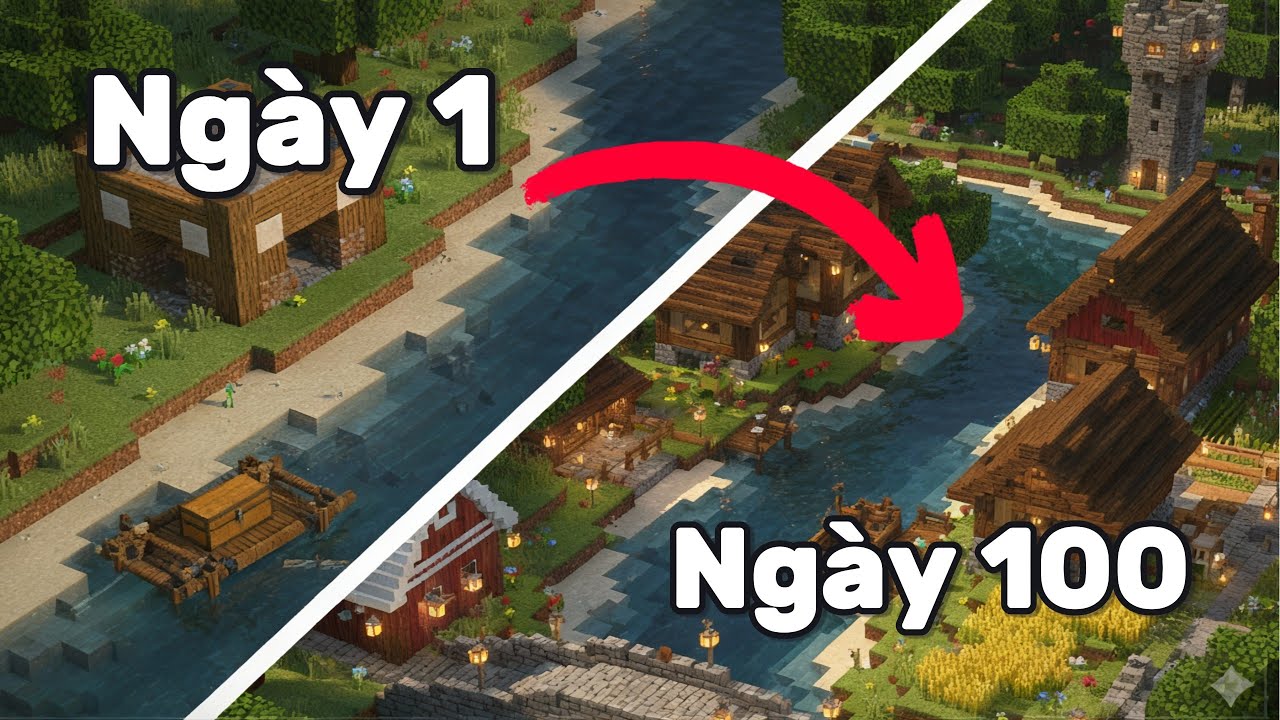 Tôi Sống Sót 100 Ngày Trên Dòng Sông Trong Minecraft Sinh Tồn Cực Khó!