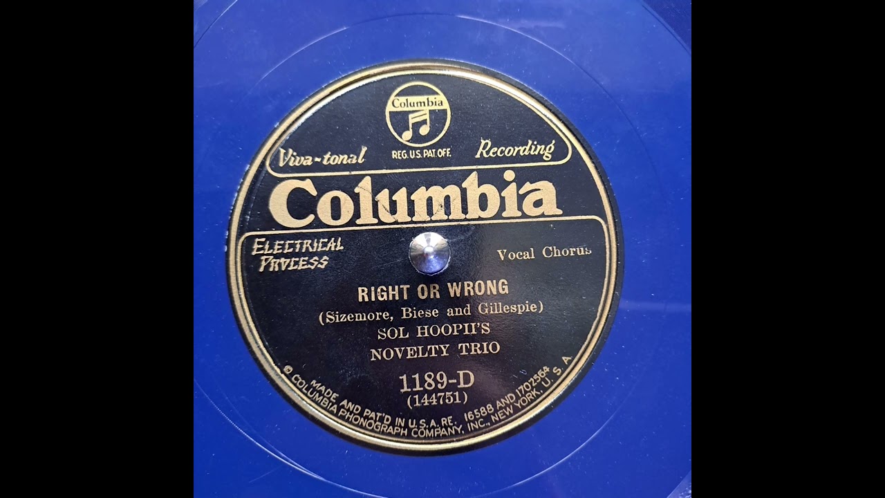 Sol Hoopii's Novelty Trio - Right Or Wrong 1927