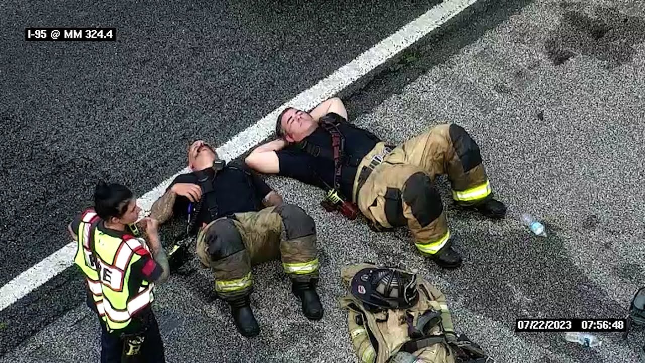 Hazmat Fire Fighters Fight The Heat On A Accident Scene, Jacksonville FL