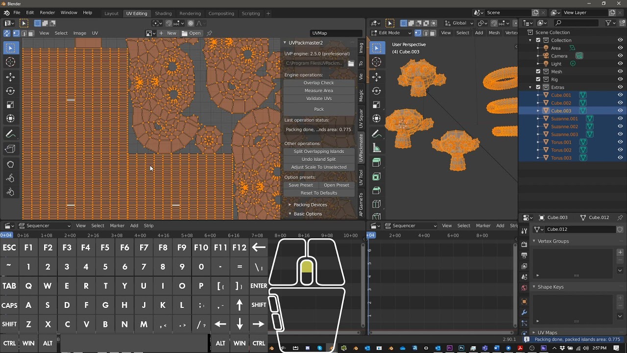 Как объединить (запечь) несколько объектов в Blender с помощью UVPackmaster и Simplebake