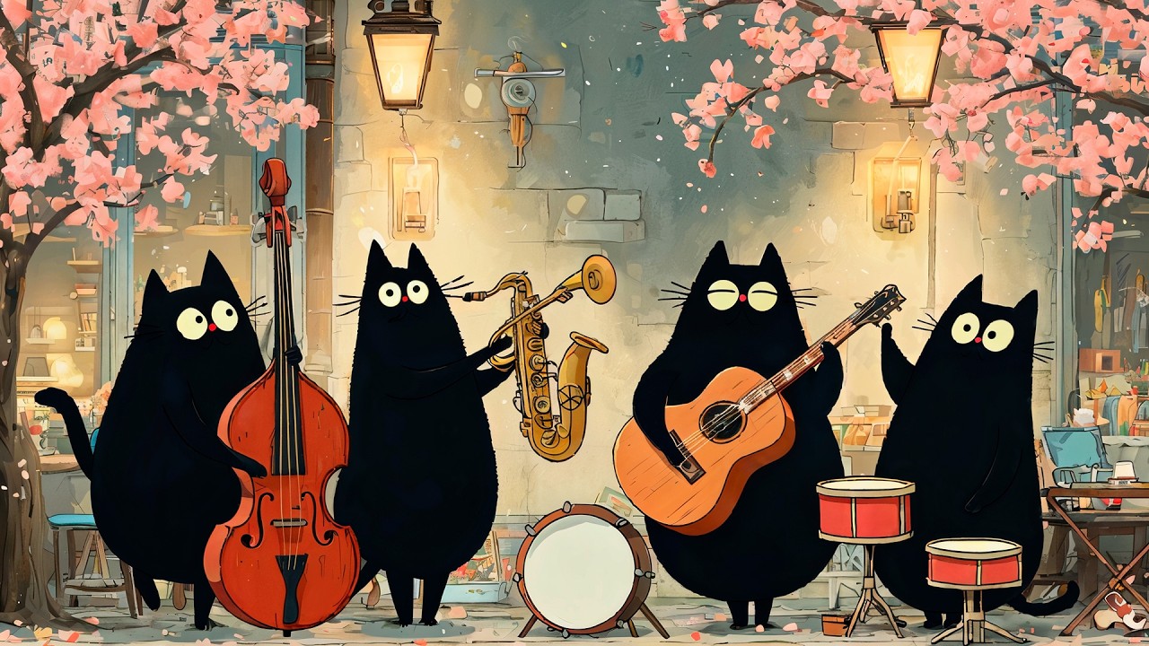 Spring Jazz Cats Café 🌸 Уютный позитивный джаз для отдыха, учёбы и хорошего настроения 2 часа 45 мин
