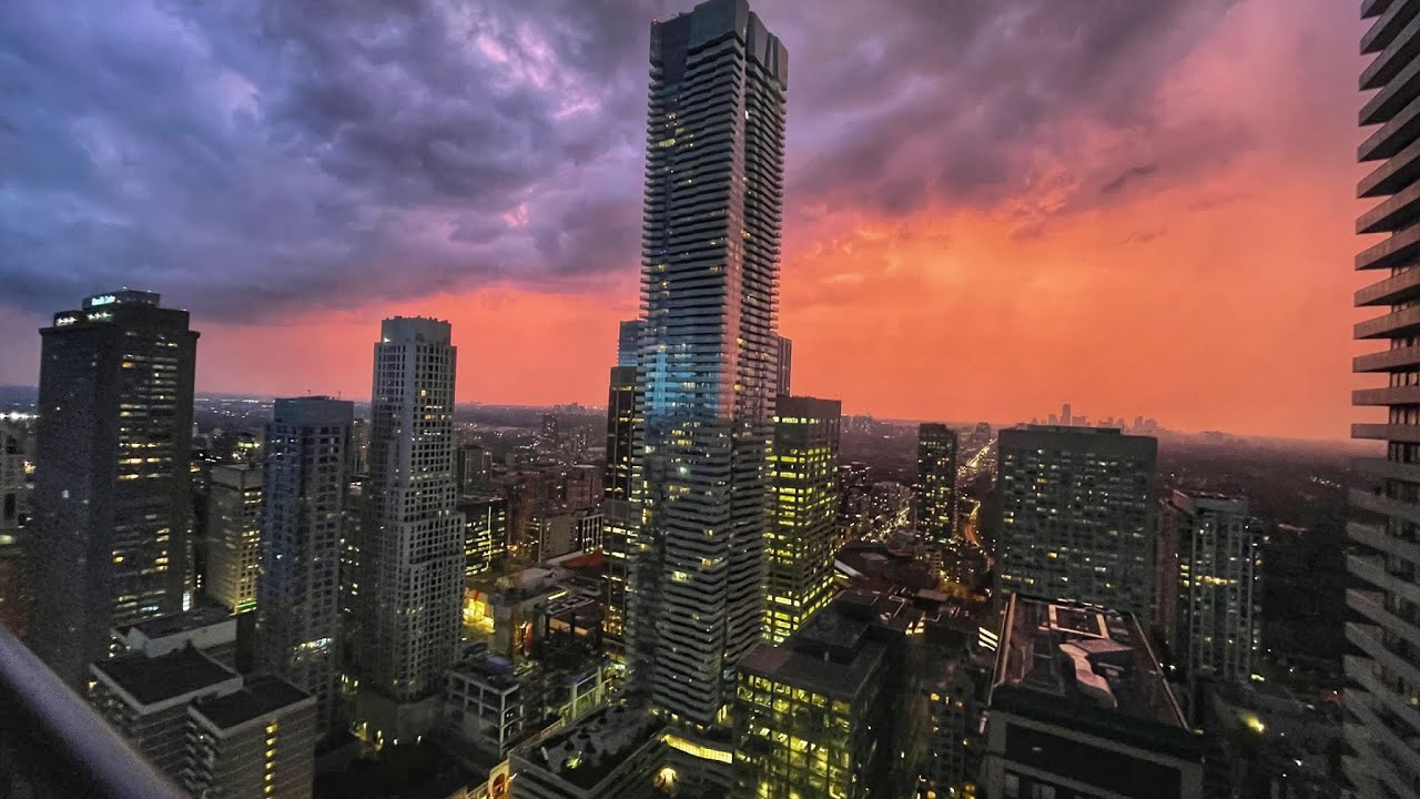 Toronto evening view from a high-rise building balcony, Toronto view Toronto area