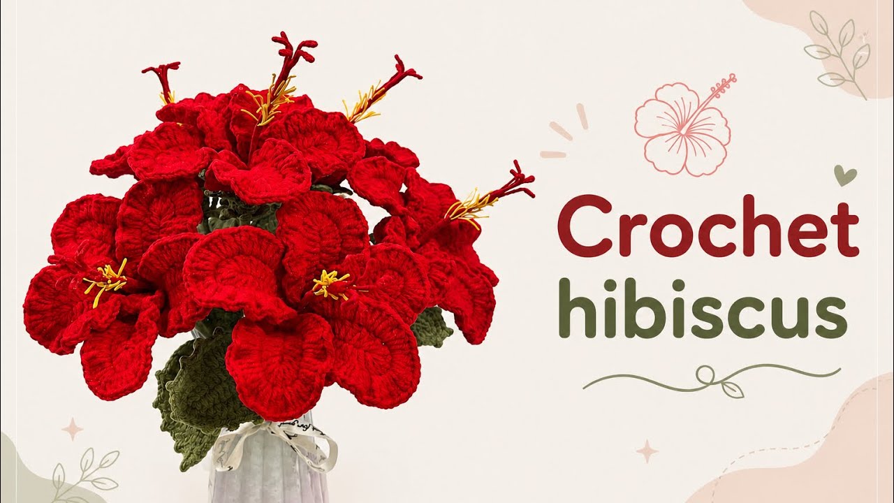 crochet hibiscus🌺🌺 ถักดอกชบา #crochet #hibiscus #temmycraft #handmade #flowers 