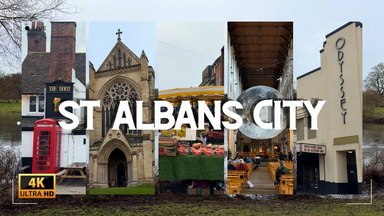 St Albans City | 2025 Walking Tour | Market, Cathedral, Verulamium | Hertfordshire UK | 4K