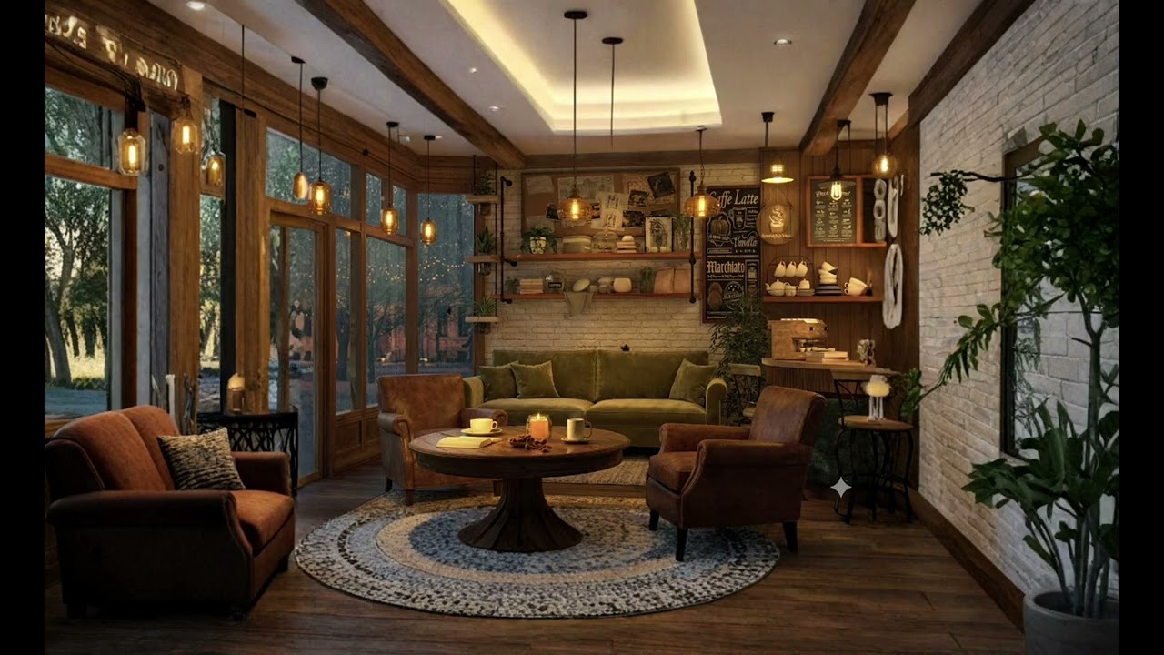 4K Cozy Coffee Shop with Smooth Piano Jazz Music for Relaxing, Studying and Working