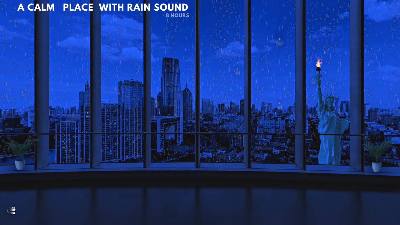 Spend a Night in a Calm Apartment  in a city II Rain on Huge Window for Eight Hours