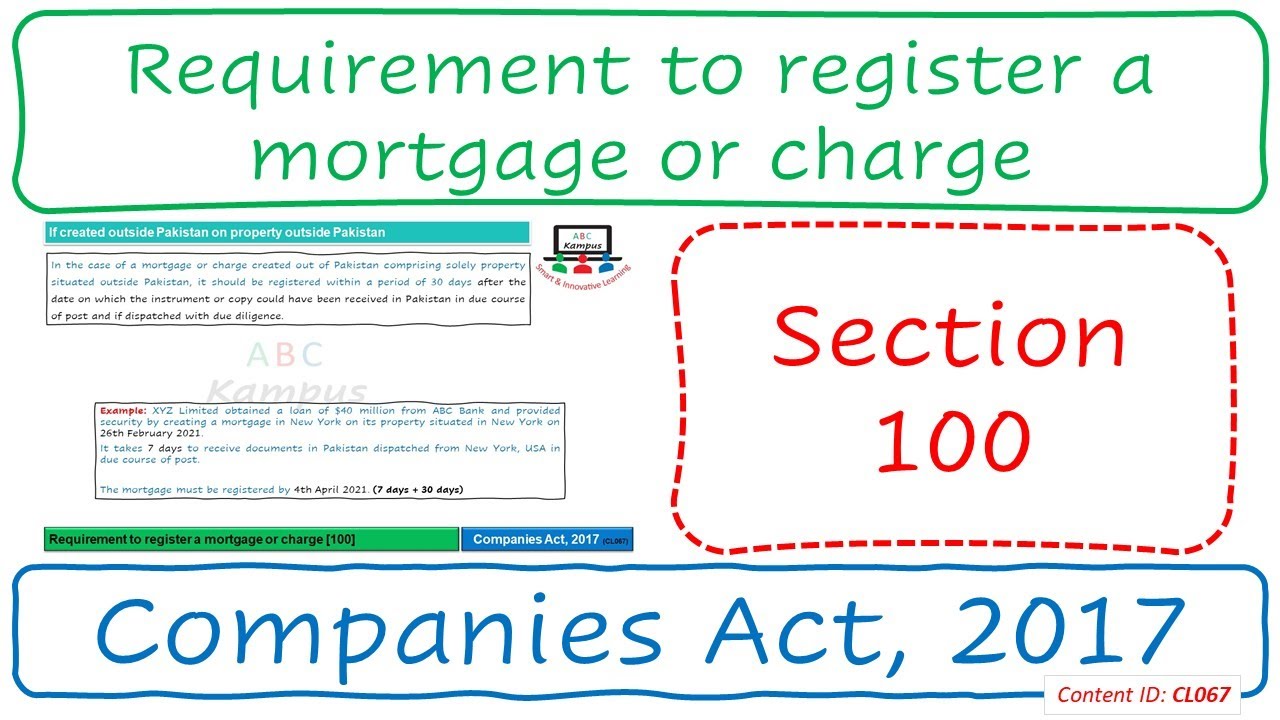 Section 100 Requirement to register a mortgage or charge | Companies Act, 2017 (CL067)