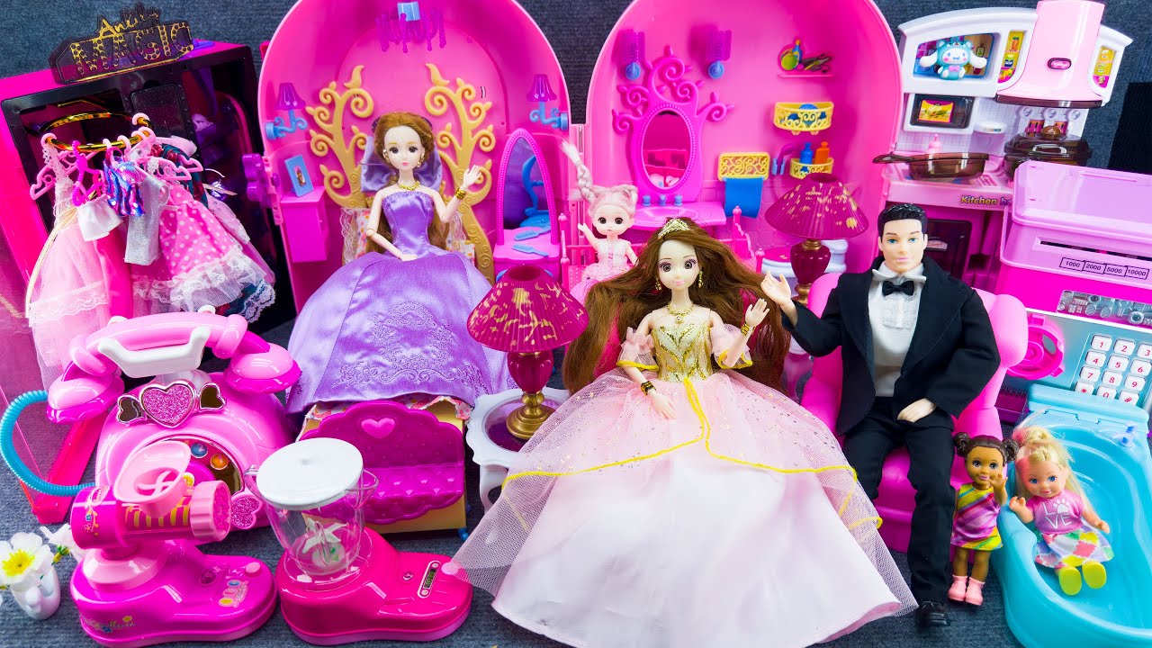 12 Minutes Satisfying Unboxing Pink Princess Doll House, Royal Princess Dress Up Review Toys