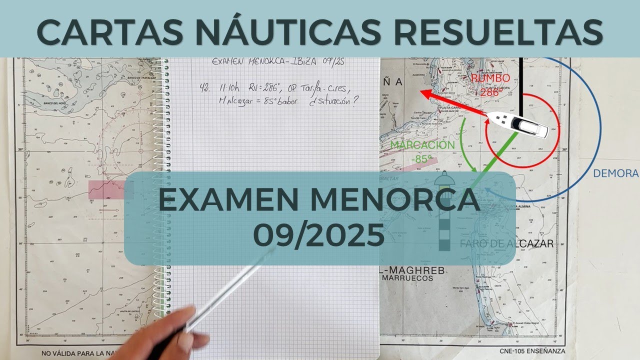 Cartas náuticas resueltas: examen PER Menorca e Ibiza setiembre 2025
