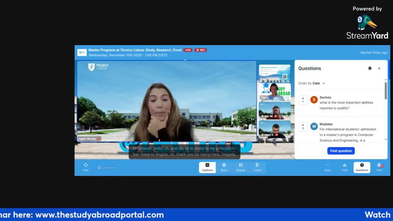 Webinar: Master Programs at Técnico Lisboa: Study, Research, Excel in sunny Portugal!