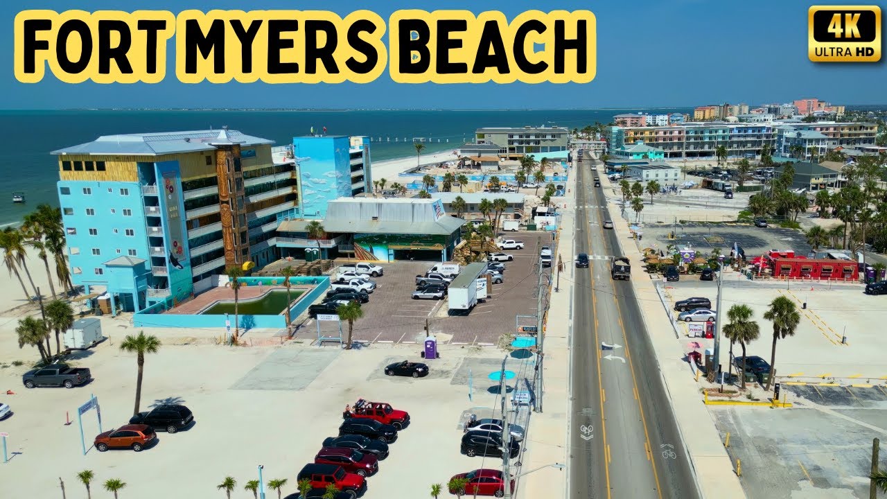 Fort Myers Beach - Aerial View of the Entire Island from South to North