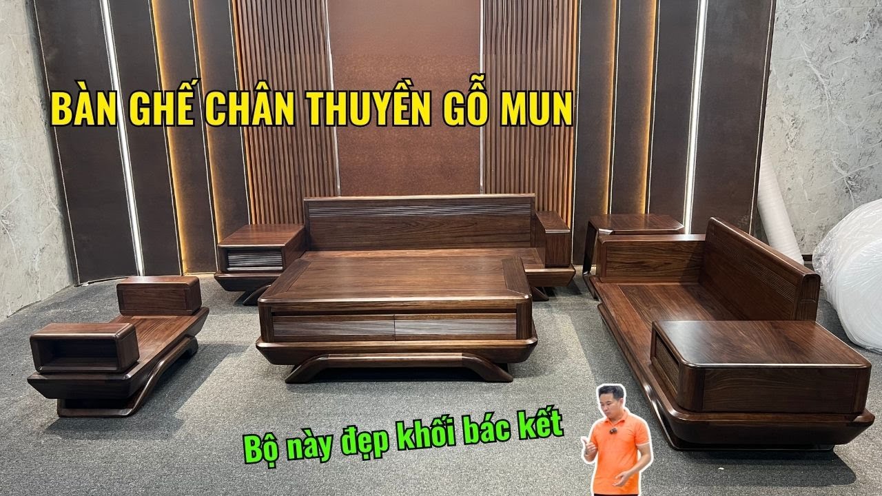 SOFA CHÂN THUYỀN GỖ MUN | SOFA GỖ CHÂN THUYỀN | NỘI THẤT GỖ TỰ NHIÊN