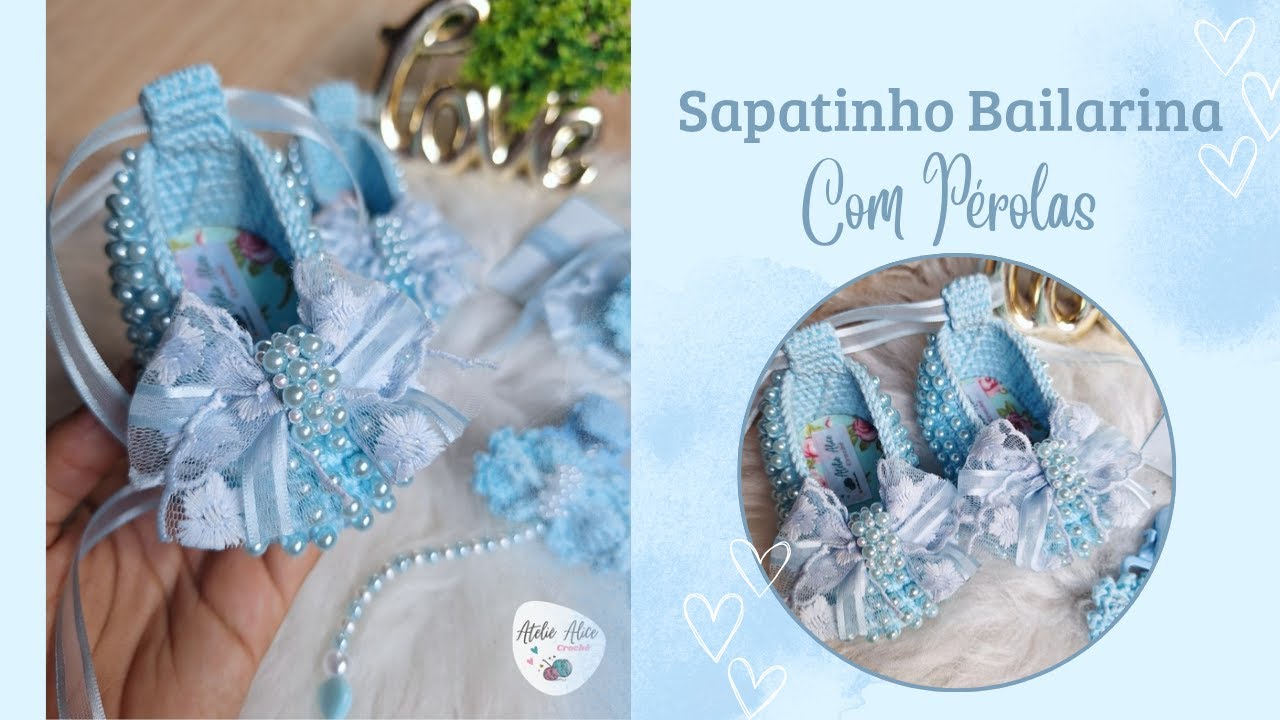 SAPATINHO BAILARINA COM PÉROLAS - CROCHÊ 🩵