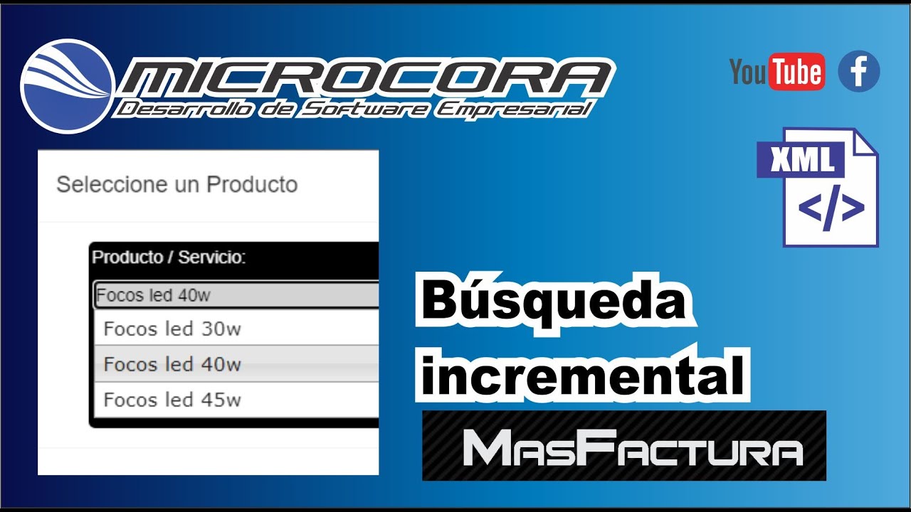 Busqueda incremental al elaborar una factura electronica en MasFactura . Microcora