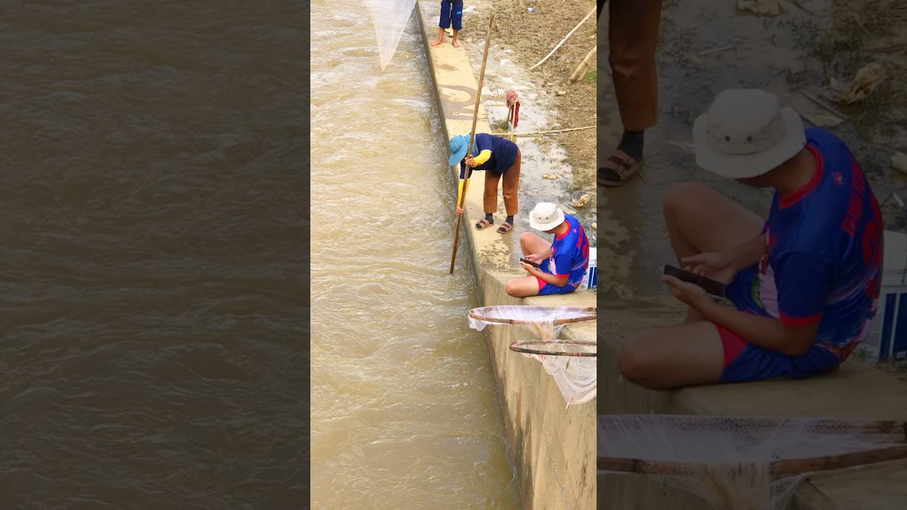 Real Life Woman Deep Fishing At Dam  