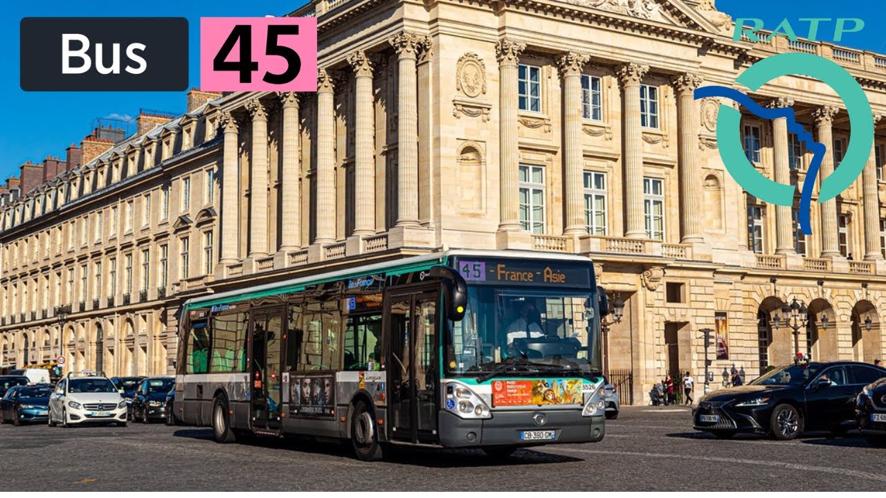 Bus 45 RATP | Paris | Place de la Concorde - France-Asie/Centre Bus d'Aubervilliers - 4K