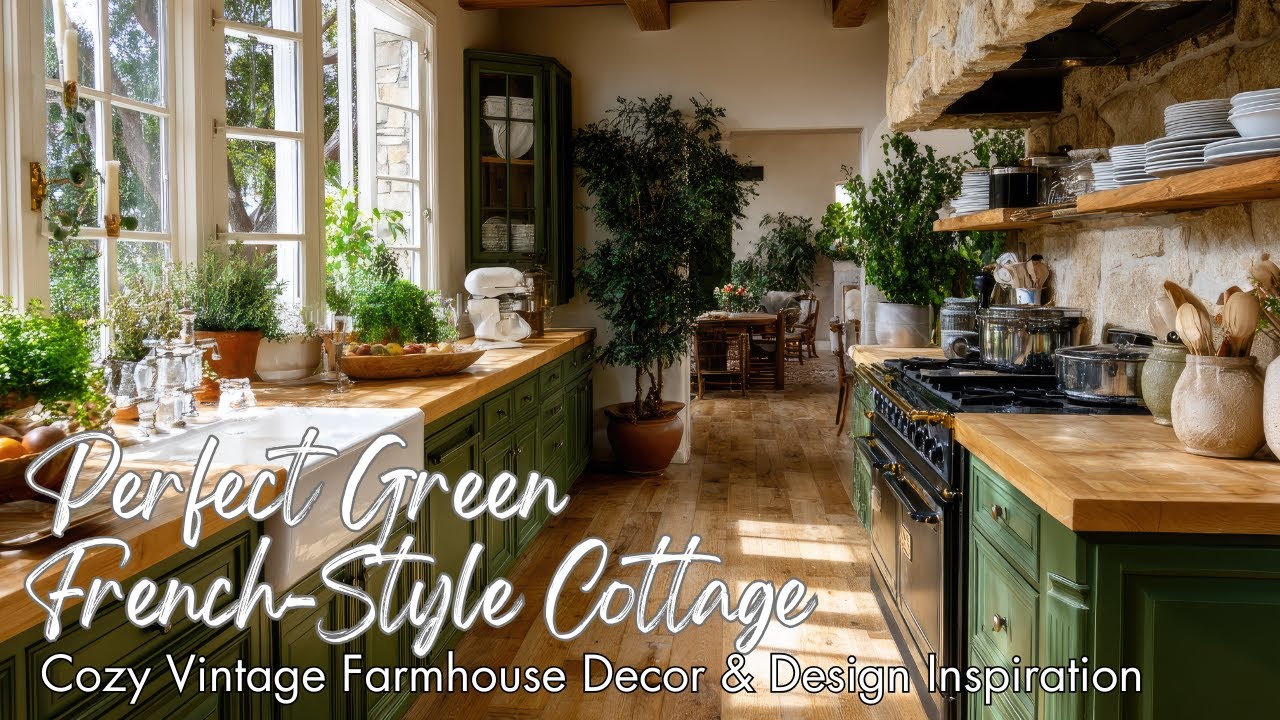 Perfect Green French Style Cottage | Cozy Vintage Farmhouse Decor & Design Inspiration