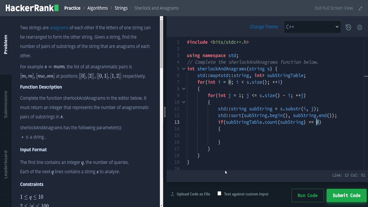 HackerRank Interview Prep Kit - Problem 12: Sherlock and Anagrams