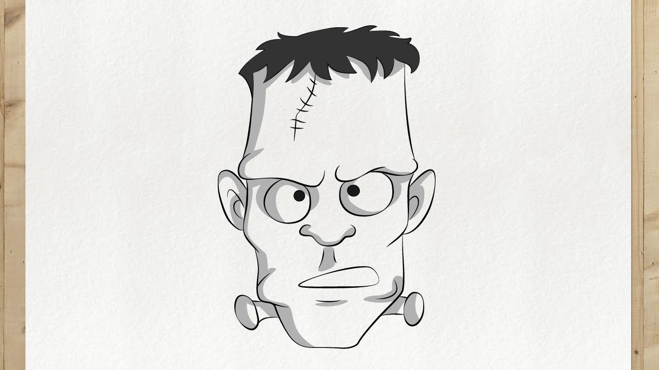 How to draw FRANKENSTEIN FACE (How to draw HALLOWEEN) step by step, VERY EASY MONSTER