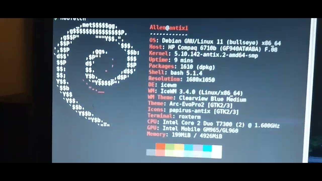 Antix Linux on a hp compaq 6710b system