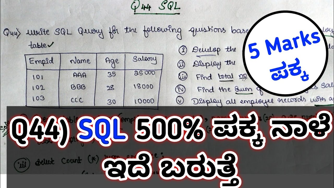 2nd PUC Computer Science SQL Q44) ಕನ್ನಡದಲ್ಲಿ ವಿವರಣೆ  💯 ಪಕ್ಕ ಇದೆ ಬರುತ್ತೆ ನಾಳೆ ಬೇಗ ಓದಿ Final Exam